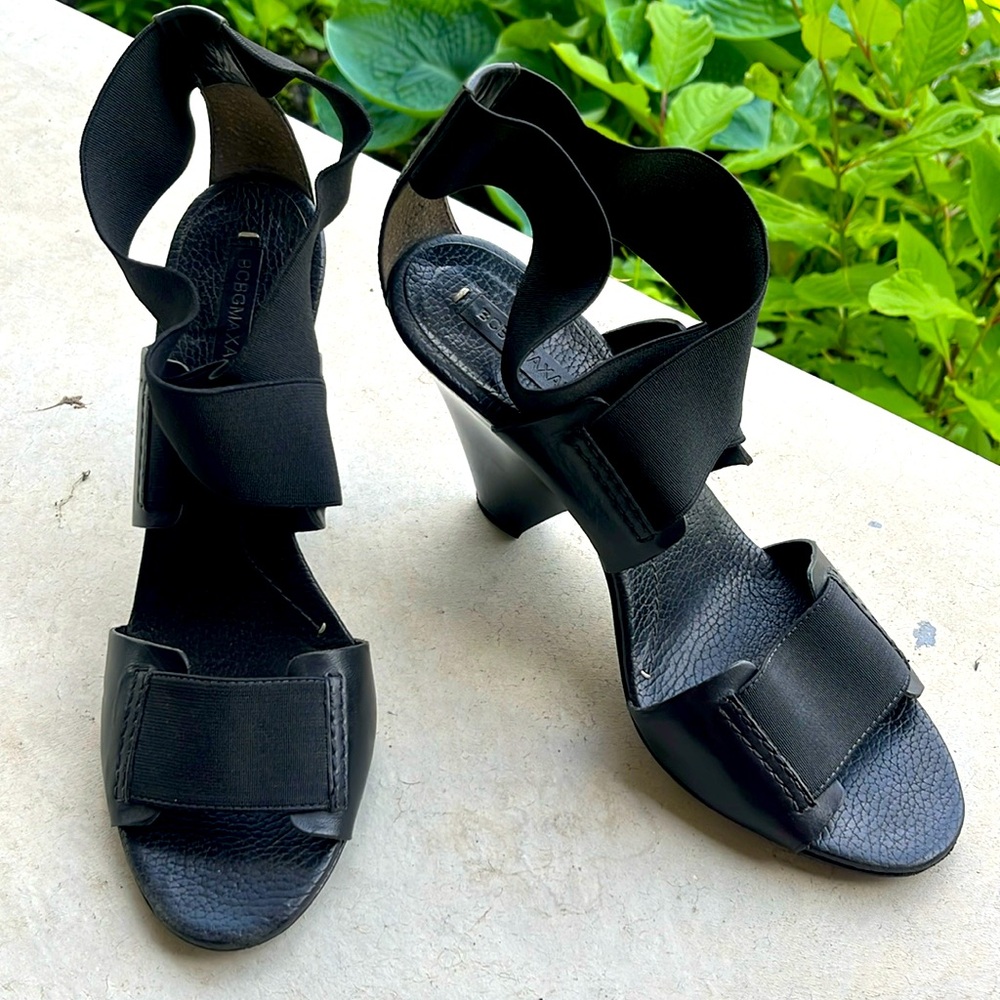 BCBG Max Azria black wedge heels, size 9